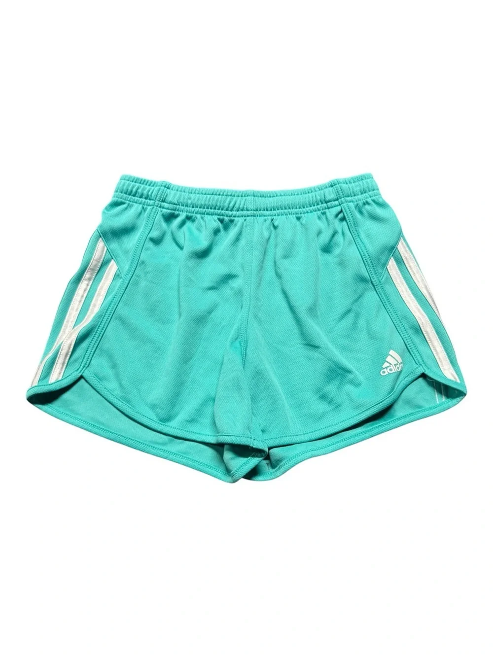 Adidas Girls Athletic Running Shorts Turquoise White Striped Size 14
